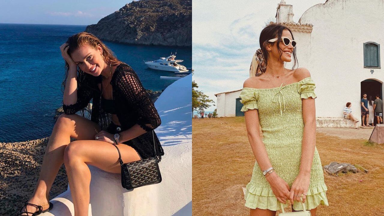 Bruna Marquezine e Marina Ruy Barbosa posam em frente a destinos de viagem famosos