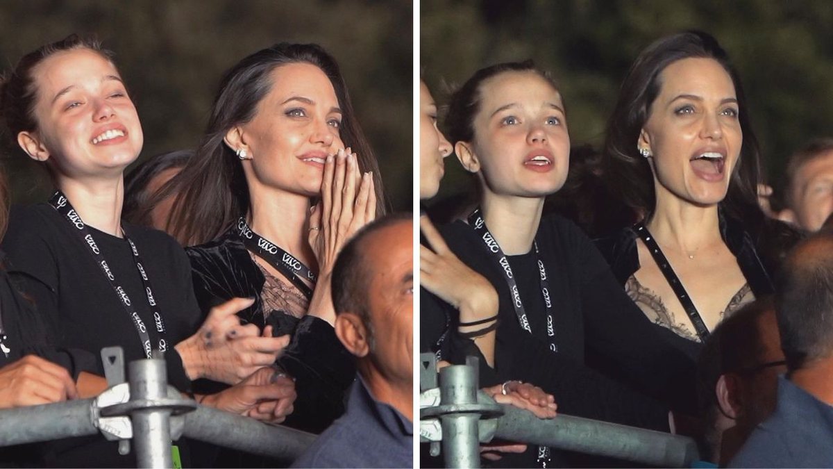 Angelina Jolie e a filha Shiloh curtem show do Måneskin