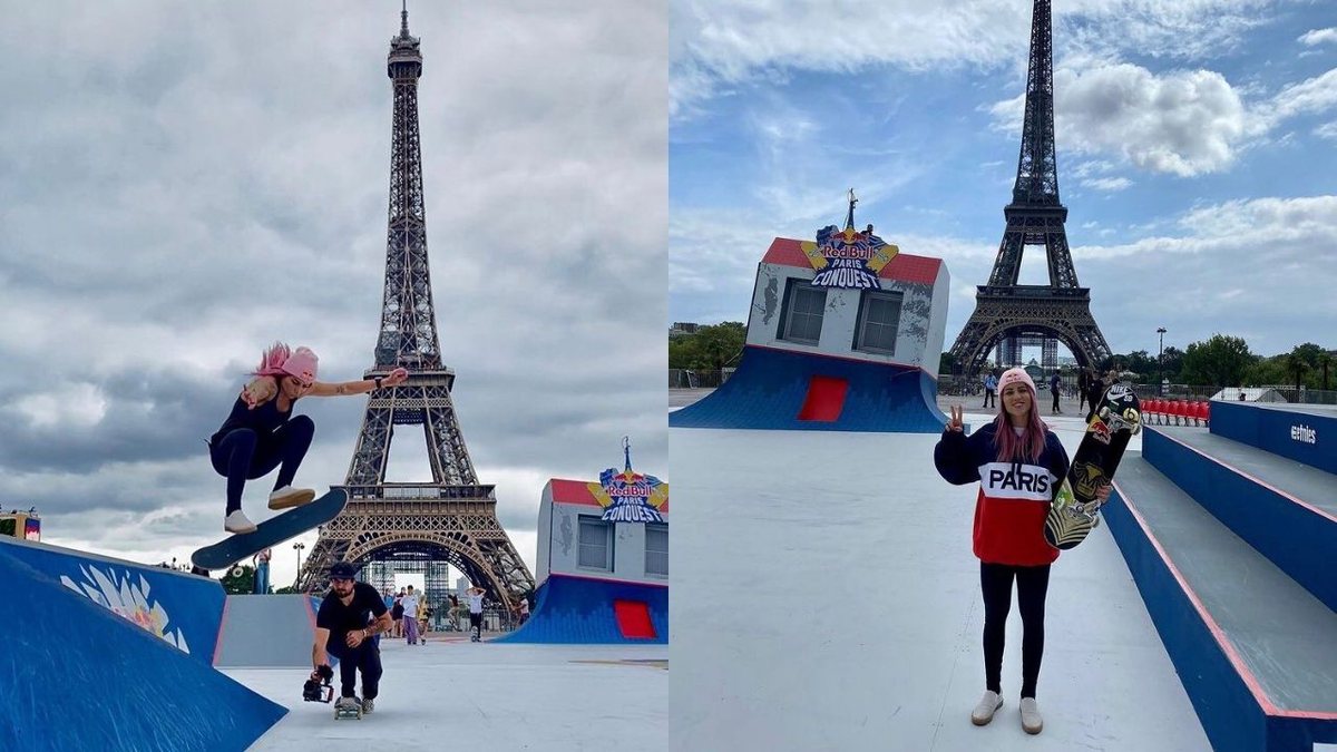 Dona dos fios rosa, Letícia Bufoni é campeã do torneio de skate em Paris