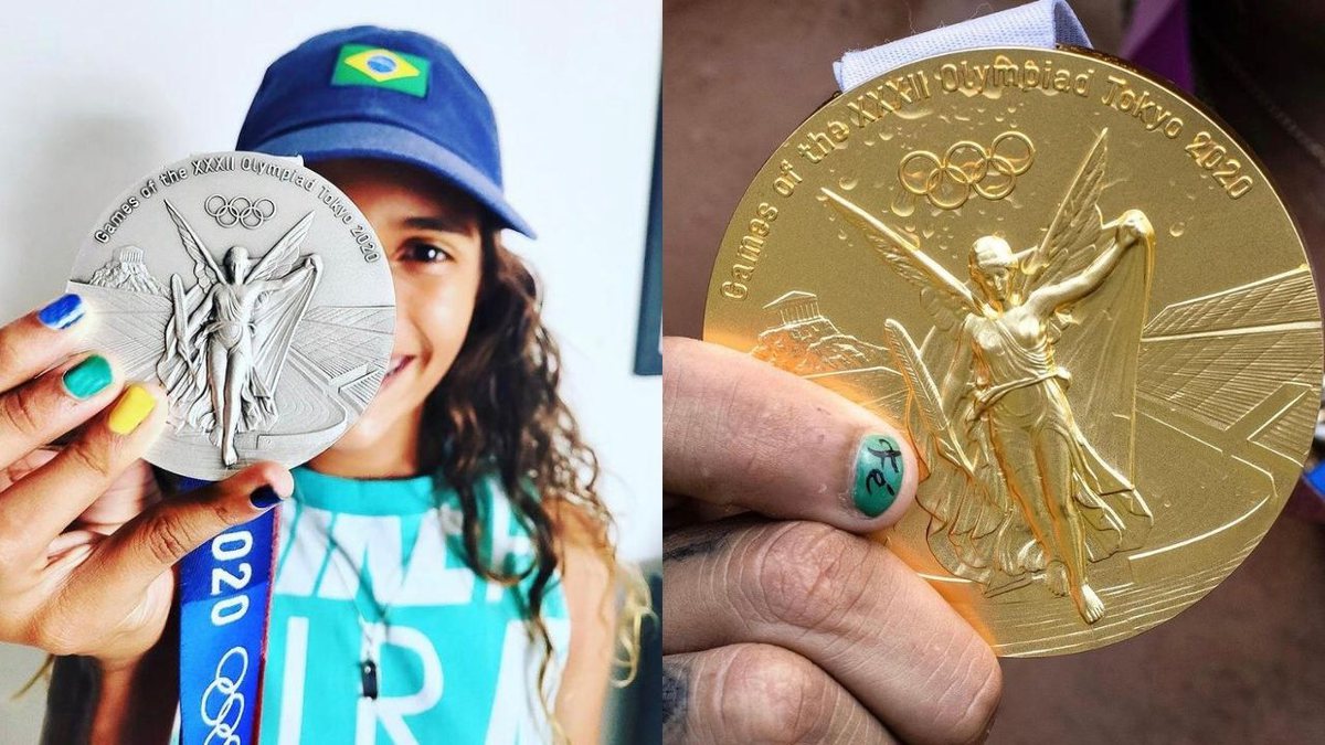 Os medalhistas brasileiros Rayssa Leal e Italo Ferreira entraram na onda